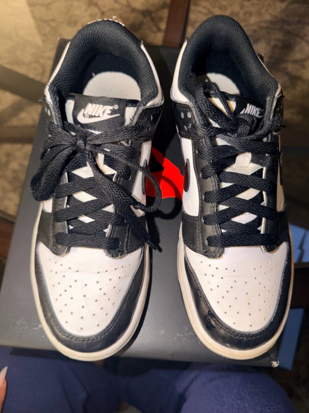 Nike Kids Black and White Low-Top Sneakers with Lace-Up Closure